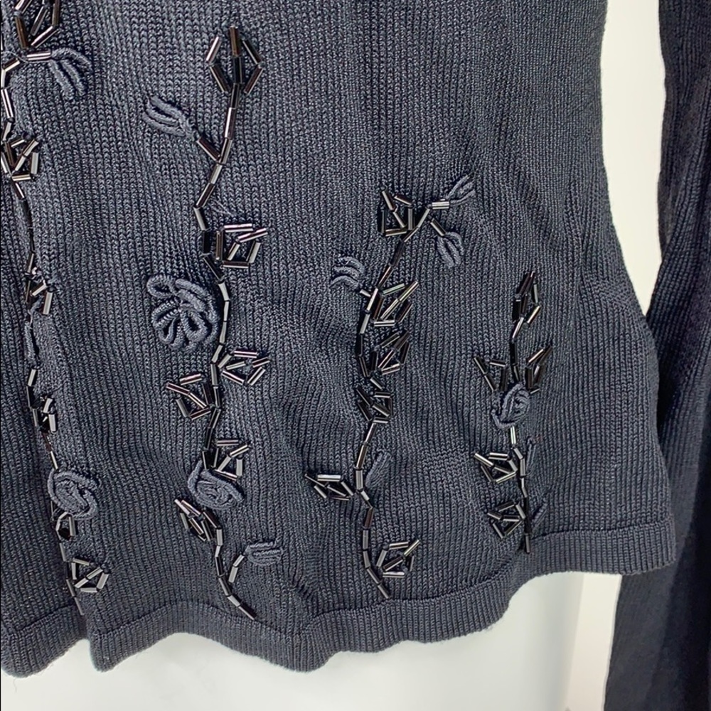Cache Beaded Embellished Button Front Knit Top M - image 6